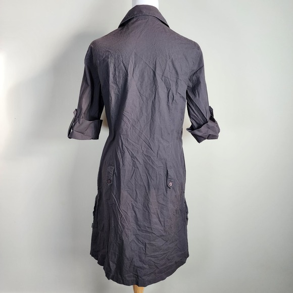 Boxfresh Shirt Dress Womens Medium Utility Gray Roll Tab Sleeve Cargo Pockets - Picture 5 of 16